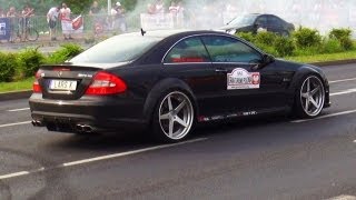 Mercedes CLK 63 AMG Black Series CHASING Porsche 911 Turbo  Nissan 350 z Acceleration SOUND [upl. by Eimirej]