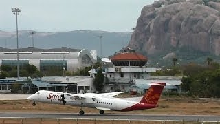 SpiceJet Q400 departs from Madurai for Hyderabad VTSUH [upl. by Sinnek]