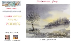 How to paint this beginner watercolour landscape using two colors and salt [upl. by Hgeilyak]