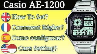 Casio AE1200 Set Time amp Date  Casio Digital World Time [upl. by Arikaahs243]