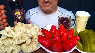 Khinkali with Garlic 🧄 Sauce  Kvass  Soviet Ice Cream🍦Plombir  Strawberries 🍓 Pickled 🥒  ASMR [upl. by Asilrahc]