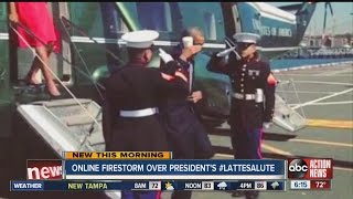 WATCH VIDEO President Barack Obama takes heat over latte salute with coffee cup [upl. by Ariaek638]