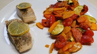 Pescado al horno con vegetales al horno recetas de pescado [upl. by Reinar]