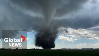 Alberta tornado Storm chaser captures twister’s path of destruction [upl. by Nelg]