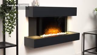 Adam Manola Wall Mounted Electric Fire Suite with Downlights amp Remote Control in Charcoal Grey [upl. by Cori]