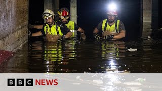 Torrential rains hit Spain as troops search for more flood victims in Valencia  BBC News [upl. by Drofyar326]