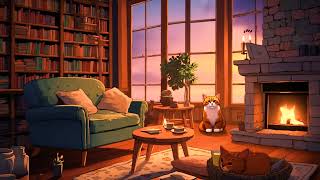 Lofi cat🎄Lofi Cafe with Fireplace☕Lofi Hip Hop amp Relaxing Music [upl. by Agneta]