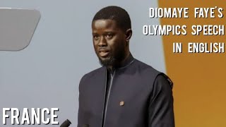 Senegal President Diomaye Fayes speech at Olympics summit in Paris France English [upl. by Hoenack61]