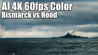 4K DeOldify Colorization 60fps  1941 Bismarck vs Hood in Color  DAIN Frame Interpolation [upl. by Saiff375]