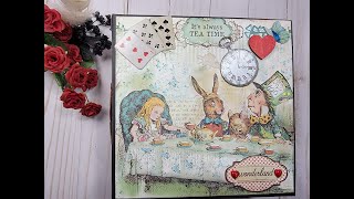 8 x 8 Stamperia Alice in Wonderland mini album share ASC DT [upl. by Emirej]