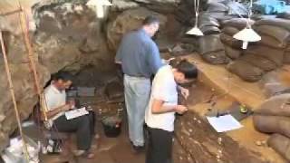 Ochre processing workshop at Blombos cave South Africa [upl. by Ahsema]