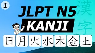 JLPT N5 KANJI Reading amp Writing Practice 01 日月火水木金土  with Sample Words • Sentences amp Stroke Order [upl. by Ylrrad]