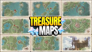 All 8 Treasure Map Locations  Rainbow Roses Ideals  World Quests amp Puzzles 【Genshin Impact】 [upl. by Ycnalc]