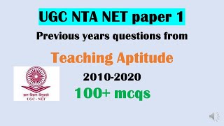 All Previous Years UGC NET paper 1 Teaching Aptitude mcqs from 20102020 with Answers  SET Exam [upl. by Olegnad]