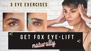 3 Eyelid Exercises and Eye Massages to get FOX EYE LIFT Fix Droop Naturally [upl. by Kermit648]