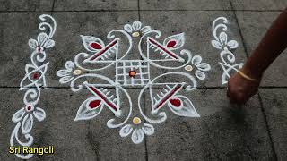 Tuesday Rangoli Designs🌻4x2 Dots Easy Deepam Muggulu🌻Simple Kolam Design🌻Side border Rangoli Designs [upl. by Marena]