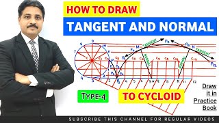 HOW TO DRAW TANGENT AND NORMAL TO CYCLOID OF TYPE 4  ENGINEERING DRAWING  ENGINEERING GRAPHICS [upl. by Ldnek]