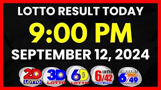 Lotto Result Today 9PM Draw September 12 2024  2D 3D Swertres 6D 642 649 PCSOlotto [upl. by Atirat493]