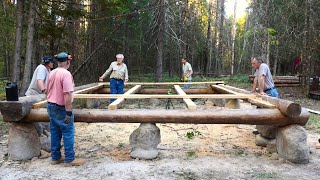 Cabin Wall Is StartedMartins Off Grid Log Cabin 285 [upl. by Tezil427]