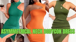 DIY BODYCON DRESS TUTORIAL how to sew a n Asymmetrical neck bodycon dress [upl. by Isak]