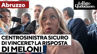 Elezioni Abruzzo i giornalisti a Meloni quotCentrosinistra sicuro di vincerequot E lei risponde così [upl. by Enirac146]