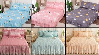 European Style Ruffle Skirt BedSpread Set Lace Ruffle Full Bed Skirts Designs 2024 [upl. by Balthazar]