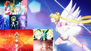 Sailor Phi and Chi vs Princess Kakyuu and the Starlights full fight English  Sailor Moon Cosmos [upl. by Dmitri]