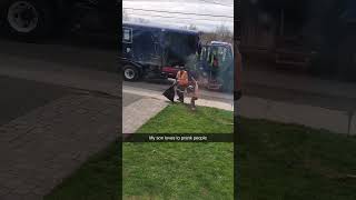 Kid Pranks Garbage Men [upl. by Korwin767]