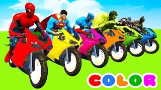 MotorCycles COLOR Race in Cars Cartoon amp Superheroes with Spiderman [upl. by Toddy]