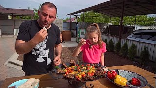 GRILLED MEAT with VEGGIES on a FRYING PAN [upl. by Eriam846]