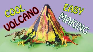 NO MESS Extremely Easy Volcano Paper Mache School Science Project Cool Paint Pouring Technique [upl. by Nednyl2]