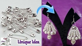 99 How To Make Handmade Beautiful Safety pin Pearl Earrings At Home  JEWELRY MAKING [upl. by Leroj]