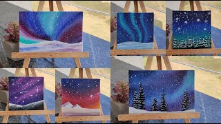 6 Winter acrylic Paintings For Beginners  Acrylic painting on 6 Tiny Canvases [upl. by Epner342]