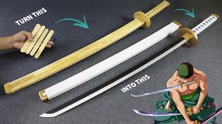 EASY ONE PIECE Katana making  Zoro Wado Ichimonji Sword using Popsicle Sticks [upl. by Anawt]