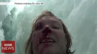 Climber films 20m crevasse fall in Himalayas  BBC News [upl. by Aiduan603]