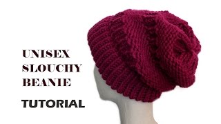 Unisex Slouchy Beanie Tutorial Loom Knitting [upl. by Daphie]