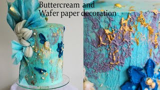 How to decorate cake  Modern buttercream and wafer paper decorations [upl. by Matthia756]