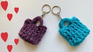 Crochet mesh bag crochet keychain  easy for beginners [upl. by Nirrep]