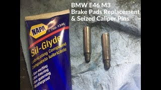 BMW E46 M3 Brake Pad Replacement amp Seized Caliper Pins [upl. by Anitnauq605]