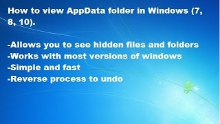 How to view AppData folder in Windows 7 8 10  Show Hidden Files and Folders [upl. by Steffy6]