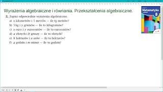 zad 2 str 47 WYRAŻENIA ALGEBRAICZNE I RÓWNANIA Matematyka z plusem 8 [upl. by Nosemyaj786]