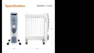 The PureMate 2500W Portable Oil Filled Radiator Electric Heater with 11 heating fins PMH01 [upl. by Femmine892]