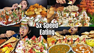 ASMREating Spicy🔥🔥🔥Dahi Puri Samosa Chat With Chillies🌶️Momos Chole Bhature Indian food Mukbang [upl. by Cammie]