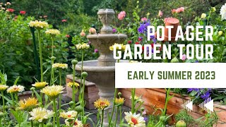 Potager Garden Tour Early Summer 2023  Raised Garden Beds  Brick ’n Blooms [upl. by Kalk]