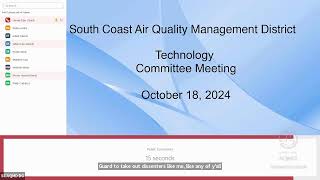 South Coast AQMD Technology Committee Meeting  October 18 2024 [upl. by Ttekcirc]