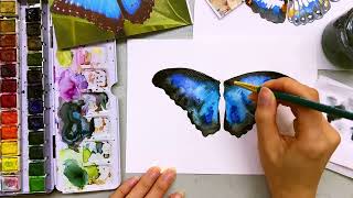 Blue Morpho Butterfly  Watercolour [upl. by Ailema]