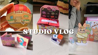 Made 3 play book box labubu dessert mini store paper craft diy  studio vlog [upl. by Deyes459]