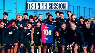 BALDE CELEBRATES his 100 GAMES with his teammates  FC Barcelona Training 🔵🔴 [upl. by Anatlus]