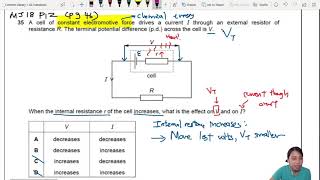 92b Ex1 MJ18 P12 Q35 Internal Resistance Change  AS Electricity  Cambridge A Level 9702 Physics [upl. by Noemad]