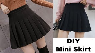 DIY Pleated Skirt  Mini Skirt  High Waist Pleated Skirt  Mini Skirt Cutting and Stitching [upl. by Yenttirb]